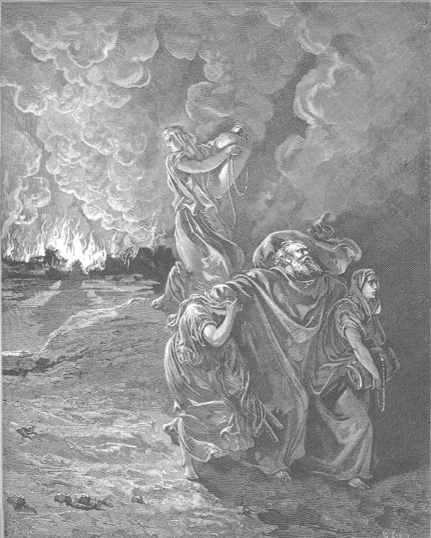 Lot Flees as Sodom and Gomorrah Burn